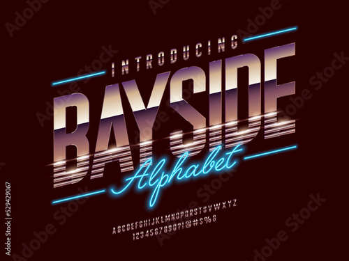 Vector of 80s stylized retro alphabet design with metallic effect