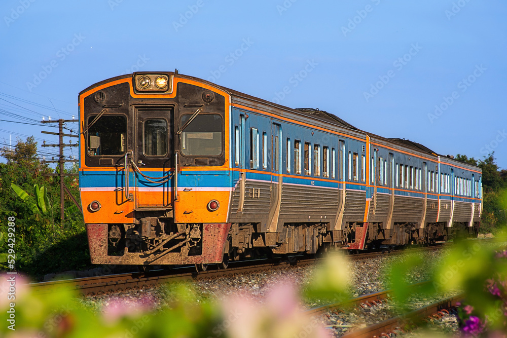 Diesel railcar on the railway Diesel railcar on the railway