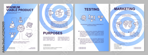 Minimum viable product factor blue brochure template. Business. Leaflet design with linear icons. 4 vector layouts for presentation, annual reports. Arial, Myriad Pro-Regular fonts used photo