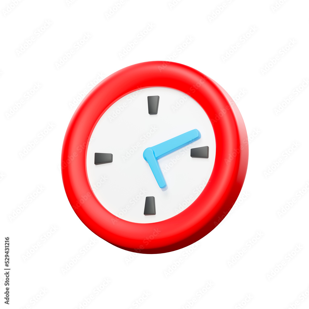 Raster illustration of Wall Clock. Stopwatch, hourglass, time, hour, second, minute, day, punctuality. Time management concept. 3d rendering artwork for business and advertising