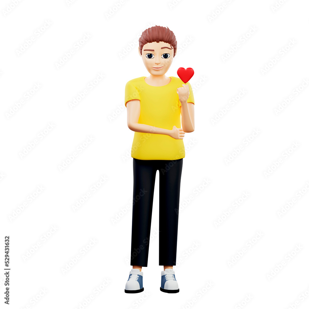 Raster illustration of man holding a heart. Young guy in a yellow tshirt make korean heart, love, relationship, couple, sympathy, valentine day. 3d rendering artwork for business and advertising Raster illustration of man holding a heart. Young guy in a yellow tshirt make korean heart, love, relationship, couple, sympathy, valentine day. 3d rendering artwork for business and advertising