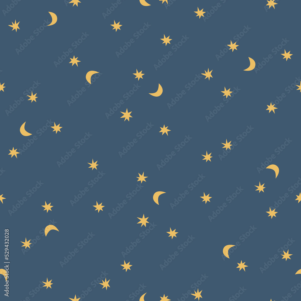 Modern Seamless Repeat Vector Pattern Sun Moon Stars Starry Night Sku