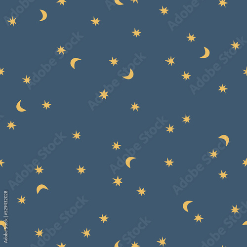 Modern Seamless Repeat Vector Pattern Sun Moon Stars Starry Night Sku