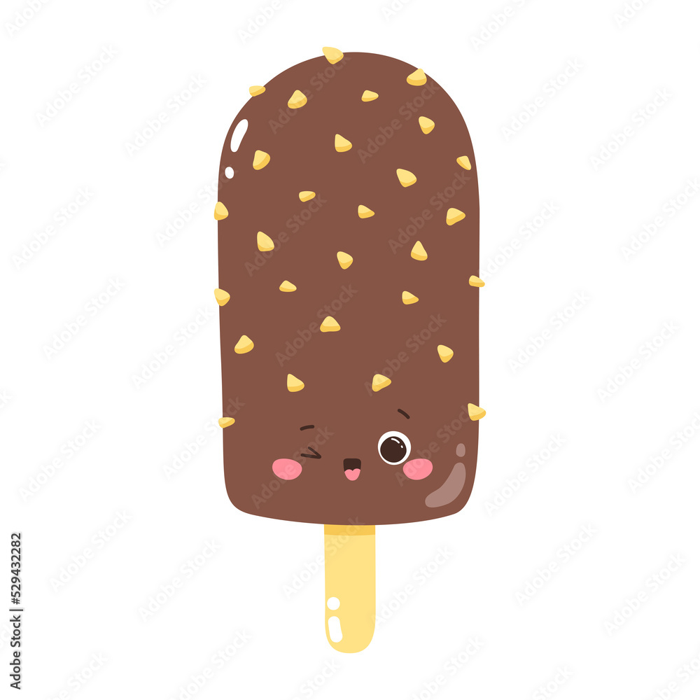 Cute character popsicles in a cup with vanilla flower. Cold dessert ice cream. Summer sweetness Cute character popsicles in a cup with vanilla flower. Cold dessert ice cream. Summer sweetness