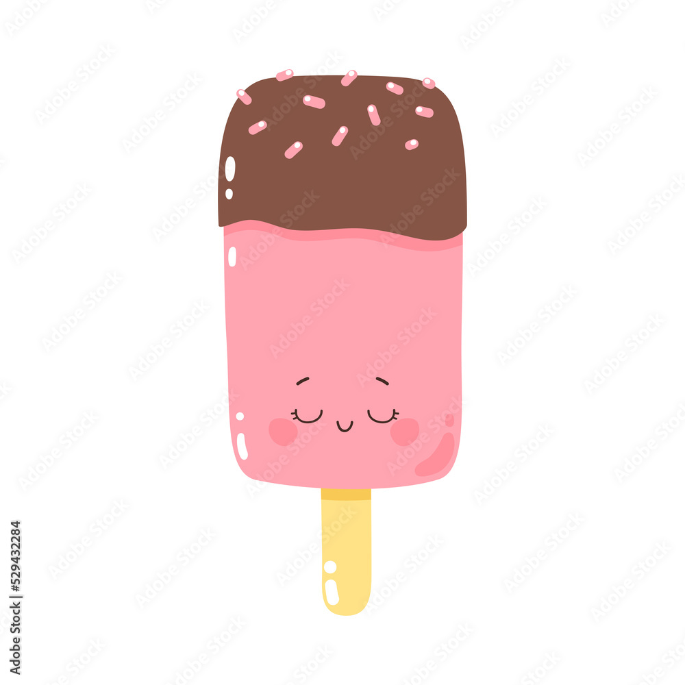 Cute character popsicles with chocolate icing on a stick. Cold dessert ice cream. Summer sweetness Cute character popsicles with chocolate icing on a stick. Cold dessert ice cream. Summer sweetness