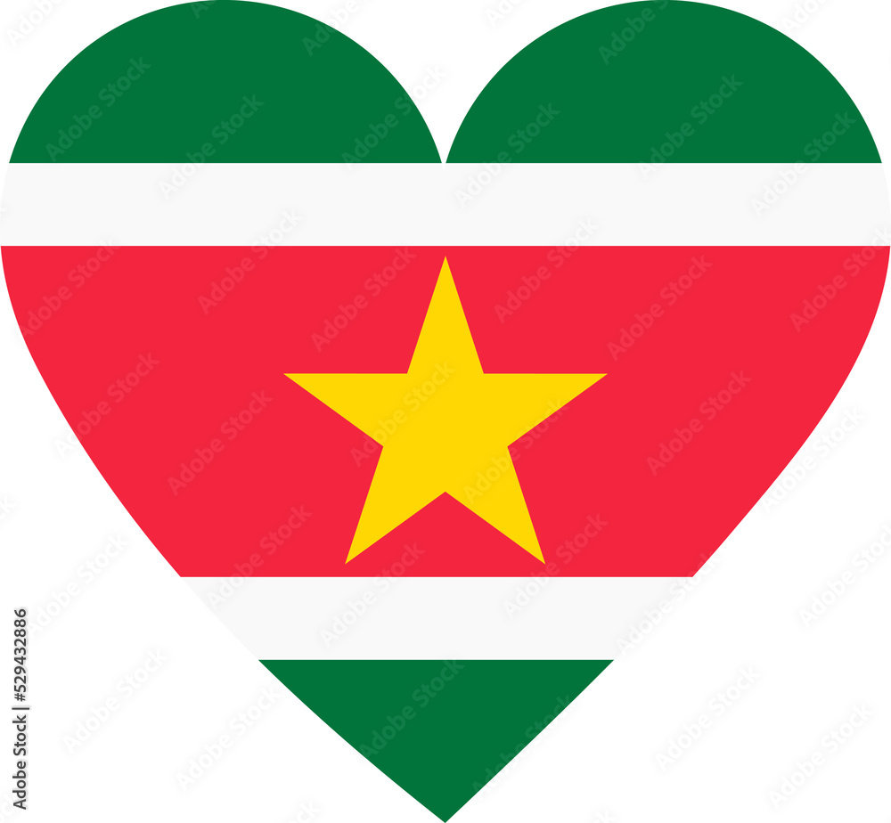 Obraz premium Suriname flag in the shape of a heart.