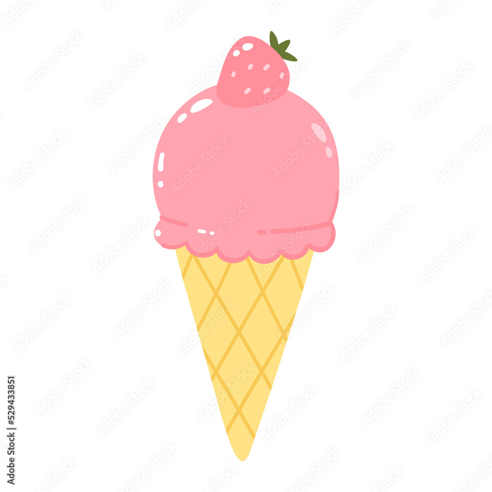 Popsicles with strawberries in a cone. Cold dessert ice cream. Summer sweetness