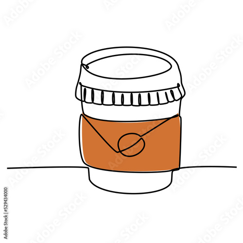 Paper cup of coffee to go with coffee bean - Simple continuous one line drawing vector illustration for food and beverages concept