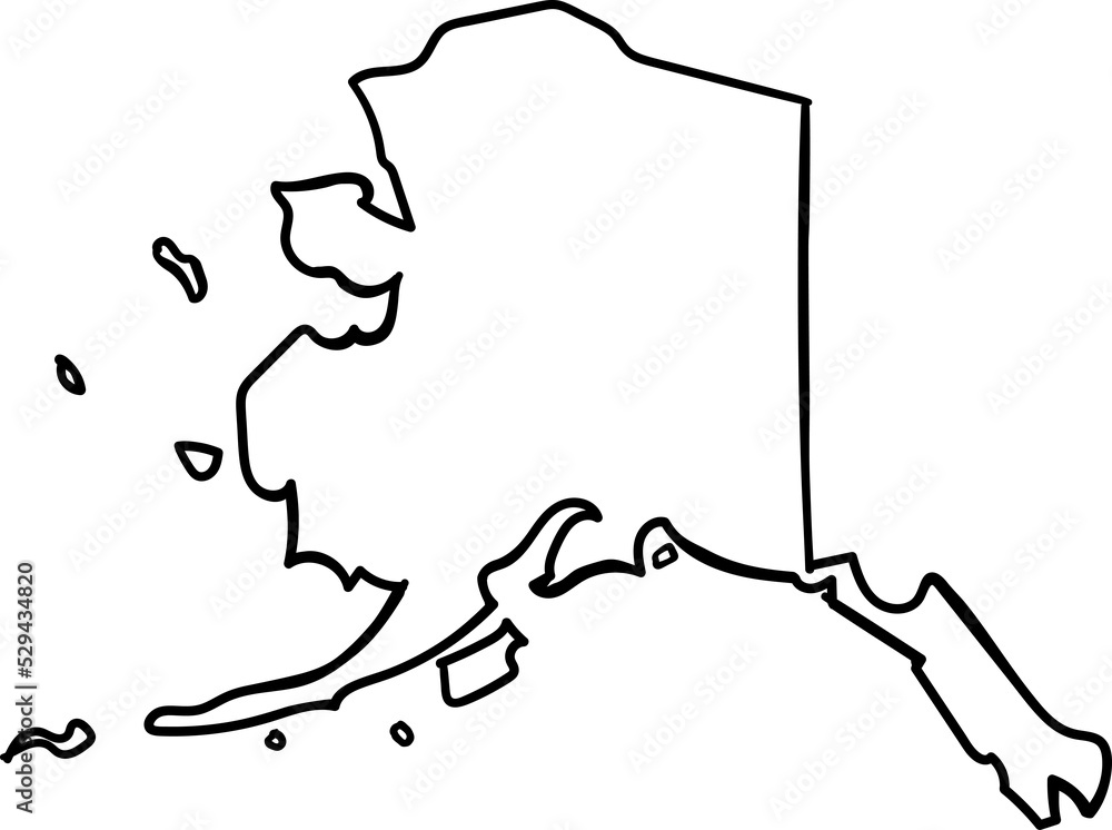 Hand drawn outline of Alaska US state. Isolated on transparent background