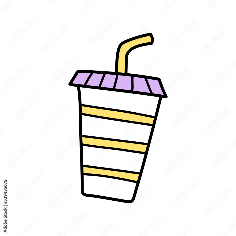 Soda drink cup with straw on isolated white background. Cinema food icon. Vector illustration cartoon flat style. Soda drink cup with straw on isolated white background. Cinema food icon. Vector illustration cartoon flat style.
