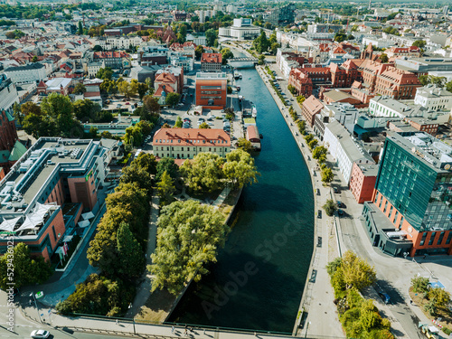 Bydgoszcz. Aerial View of City Center of Bydgoszcz near Brda River. The largest city in the Kuyavian-Pomeranian Voivodeship. Poland. Europe.
