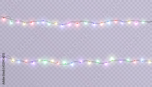 Christmas lights design elements Glowing garlands for Christmas holiday cards, banners, posters, web design.