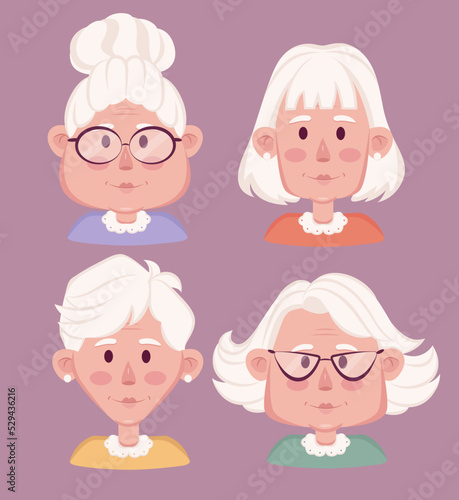 old women cartoon characters faces vector collection