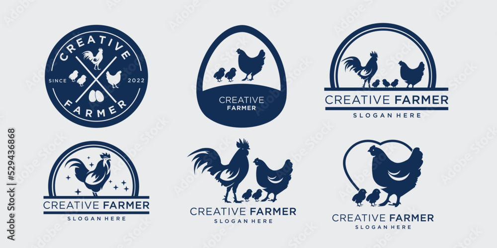 Vector Chicken Farm logo collection, logo set for Poultry Business, chicken meat, chicken eggs.