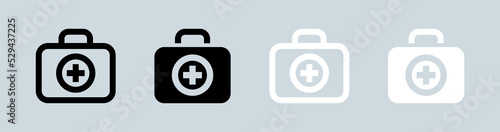 Doctor bag icon set in black and white. Medicals kit signs vector illustration.