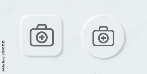 Doctor bag line icon in neomorphic design style. Medicals kit signs vector illustration.