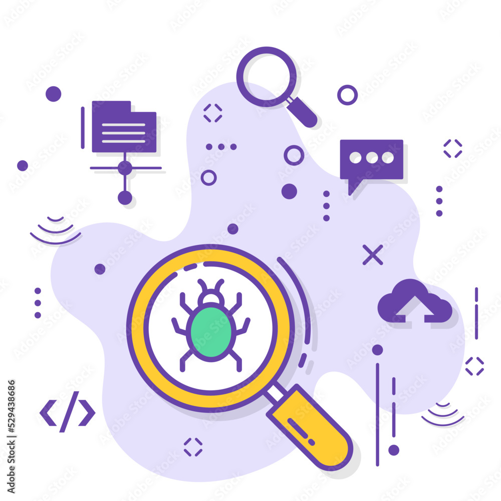 Spyware Scanning Sign stock illustration, Malware Virus Scan Vector Icon Design, Cloud computing and Internet hosting services Symbol, Bug Finder Sign, Error Tracing Concept, Spyware Scanning Sign stock illustration, Malware Virus Scan Vector Icon Design, Cloud computing and Internet hosting services Symbol, Bug Finder Sign, Error Tracing Concept,