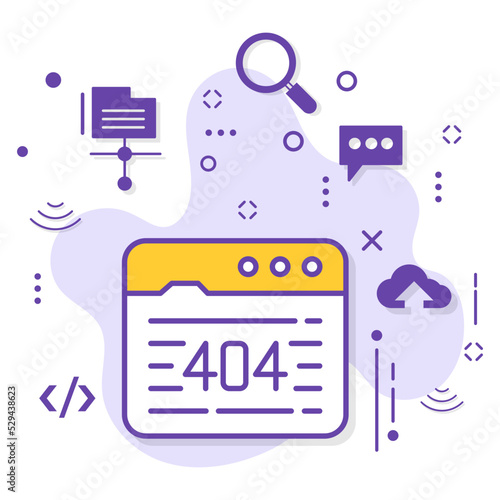 404 Error in Browser Window Vector Icon Design, Cloud computing and Internet hosting service, Not available Web server response Concept, Website outage stock illustration, Web Page not found Sign