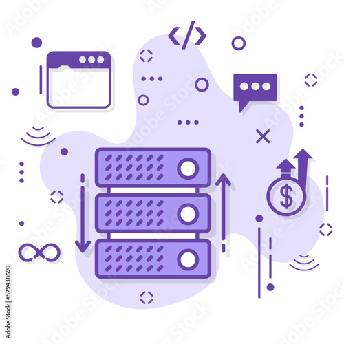 Web Hosting and Data Center Stock illustration, Machine Transmission Sign, server rack machine vector icon design, Cloud computing and Internet hosting services Symbol,  