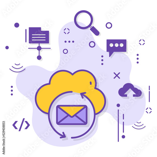 Cloud Server Messaging Exchange Vector Icon Design, Machine Daemon Sign, Hosted Email Server Concept, Cloud computing and Web hosting services Symbol stock illustration, 