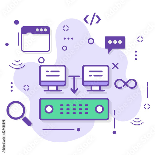 Centralized Connected Stock illustration, Virtual dedicated server vector Color Icon Design, Cloud computing and Internet hosting services Symbol, Shared Hosting Concept, 
