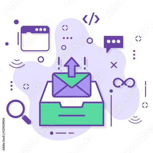 Mail Client UI Stock illustration, Send All Interface, Outbound inbound mail Server vector icon design, Cloud computing and Web hosting services Symbol, Outbox Concept