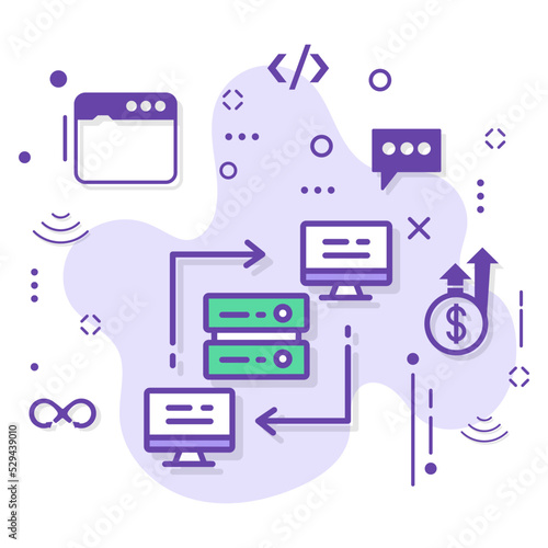 Local Area Network Vector Icon Design, VPN Sign, Cloud computing and Internet hosting services Symbol, Data Center node stock illustration, P2p network Concept