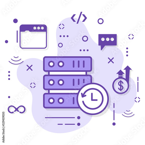 Scheduling and Running Jobs on a Server Concept, Refresh Machine stock illustration, Data backup and restore with time clock vector color icon design, Cloud computing and Web hosting services Symbol