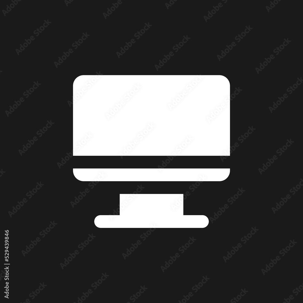 Computer monitor dark mode glyph ui icon. Electronic equipment. User interface design. White silhouette symbol on black space. Solid pictogram for web, mobile. Vector isolated illustration Computer monitor dark mode glyph ui icon. Electronic equipment. User interface design. White silhouette symbol on black space. Solid pictogram for web, mobile. Vector isolated illustration