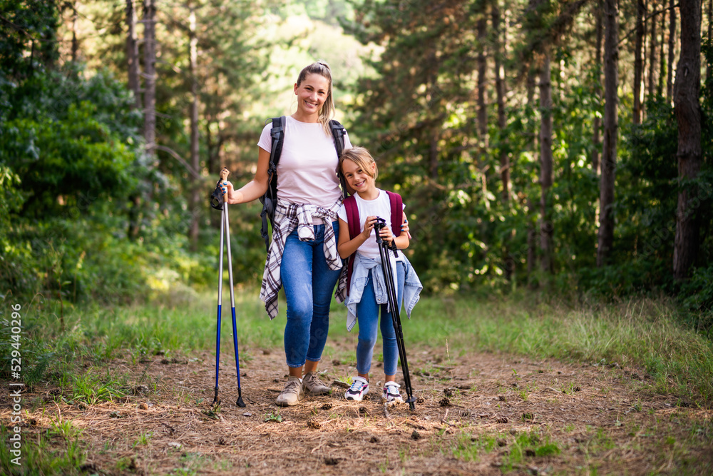 Fototapeta premium Mother and daughter enjoy hiking together.