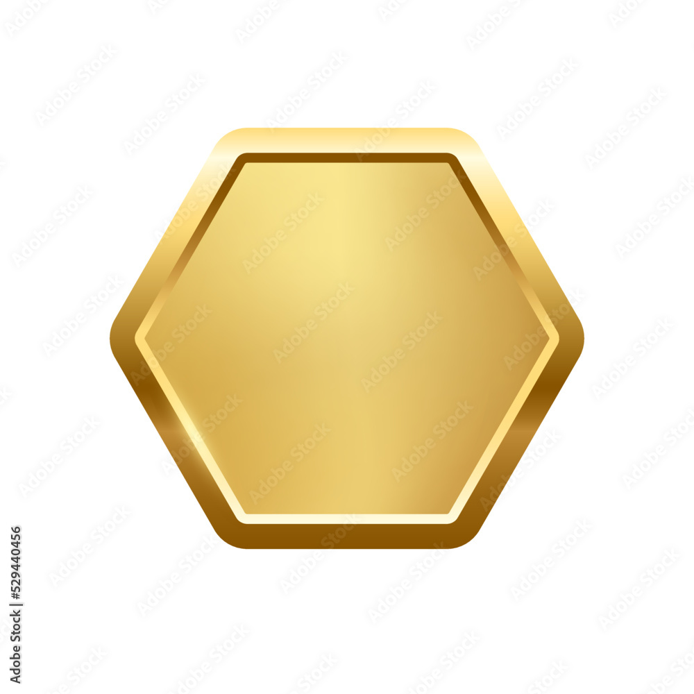 Web Button Shape Heptagon Gold, 3D - Envato Elements