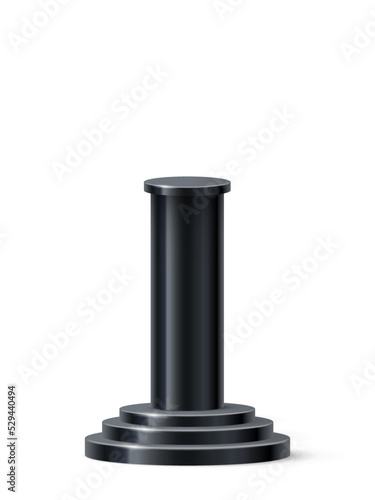 3d cylinder podium, realistic black stand with circle base platform, display mockup