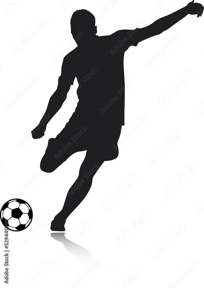 Football Soccer player silhouette with ball. High quality isolated Logo. Sport player shooting. PNG illustration No 3