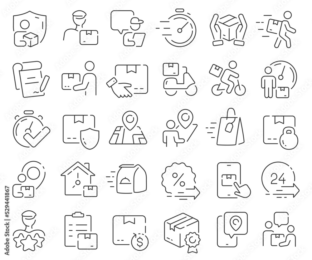 Delivery line icons collection. Thin outline icons pack. Vector illustration eps10 Delivery line icons collection. Thin outline icons pack. Vector illustration eps10