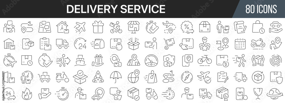 Delivery service line icons collection. Big UI icon set in a flat design. Thin outline icons pack. Vector illustration EPS10 Delivery service line icons collection. Big UI icon set in a flat design. Thin outline icons pack. Vector illustration EPS10