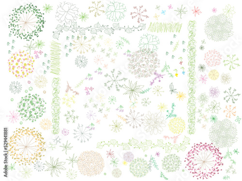 Hand-drawn planting parts perfect for architectural drawings, sections, elevations, floor plans, post-digital drawings, architectural collages, 3D views and renderings