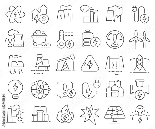 Energy and power line icons collection. Thin outline icons pack. Vector illustration eps10