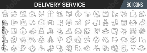 Delivery service line icons collection. Big UI icon set in a flat design. Thin outline icons pack. Vector illustration EPS10