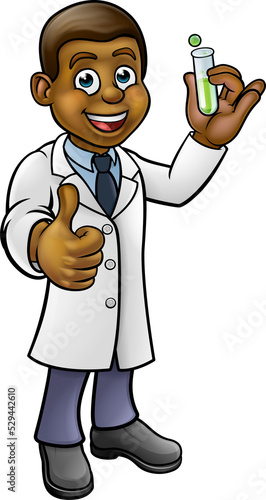 Cartoon Scientist Holding T...