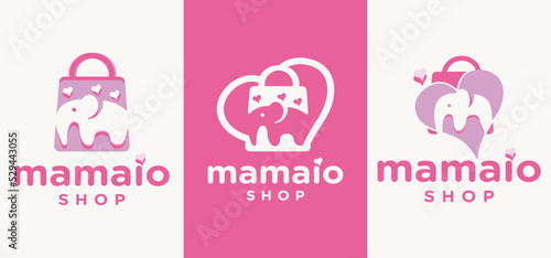 Logo combination of letter M elephant and bag, logo for baby clothing store logo for children's love