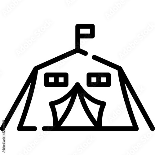 Military tent icon. Outline design. For presentation.