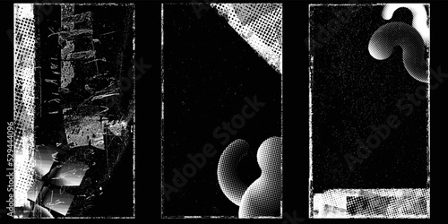 Social media covers with tiny roughen border frames and screen print textures . . grunge style . Post frame stories templates. Layout for promotion .Media banner .Vector 