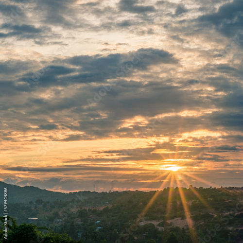 Atmosphere panorama Dramatic Sky Sunset Sunrise Dark orange rosy yellow blue pink cloud background