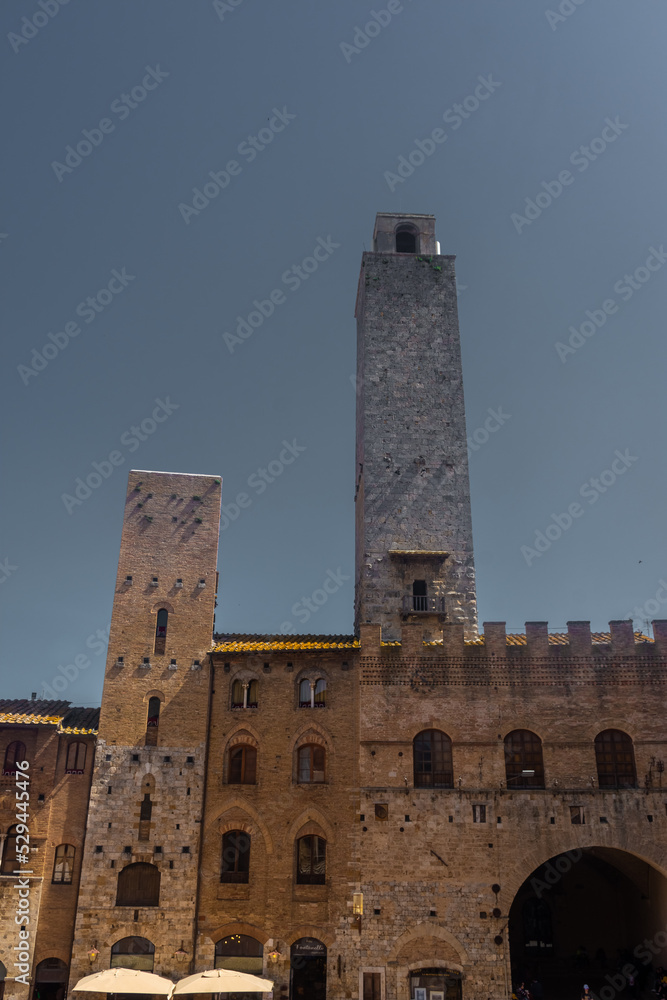 Ancient medieval tower in the town center of San Gimignano, Tuscany,  Italy