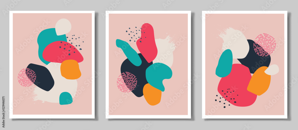 A set of three abstract backgrounds. Hand-drawn various figures and doodles. Modern trendy vector illustrations.