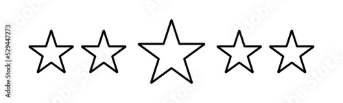 Outline five-star rating vector icon. Symbol of lined 5star where the middle star is big than other stars