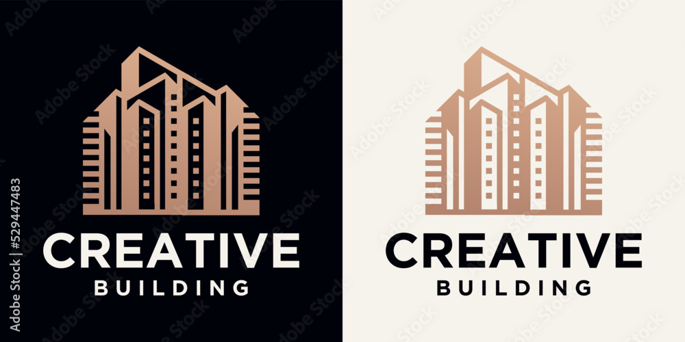set building construction logo, building logo geometric lines icon design real estate logo template