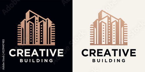 set building construction logo, building logo geometric lines icon design real estate logo template