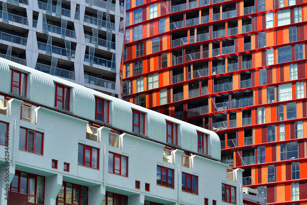 Facades of modern residential buildings in Kruisplein, Rotterdam