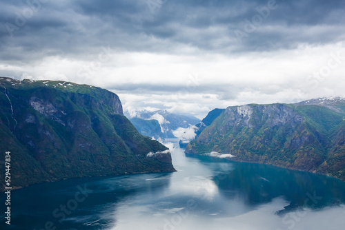 Bird view of fjord in Norway. Nature and travel background © olyphotostories
